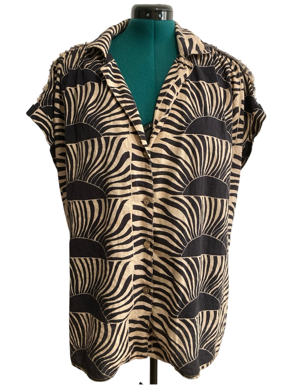 We The Free 100% Cotton Sun Splash Sunset Print Button Down Shirt